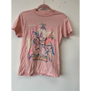Vintage 80s Belton Pink Nashville Tourist Carousel Horse T-Shirt Small Pink Pony